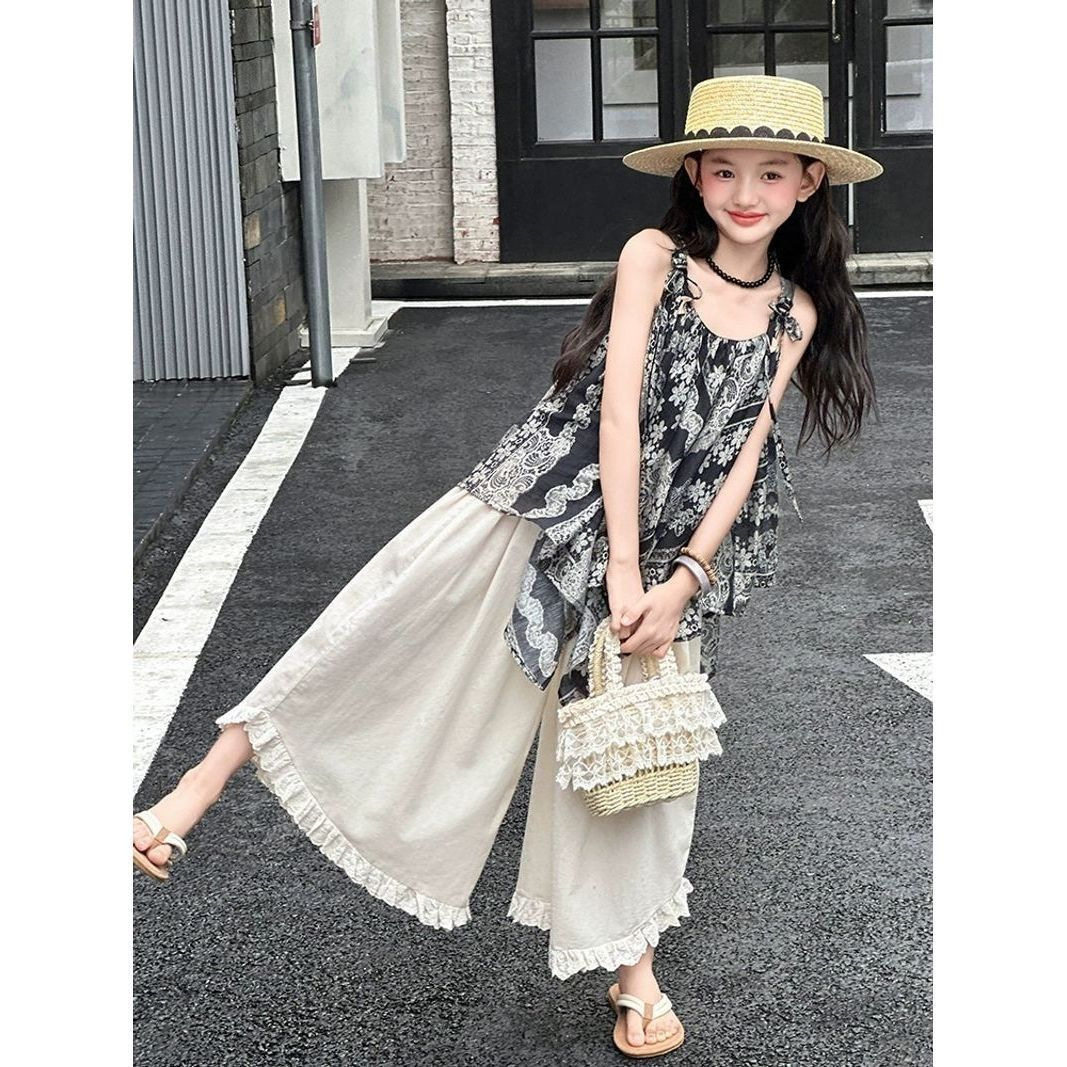 女童夏装吊带衫七分裤两件套新款中大童洋气休闲度假风套装潮