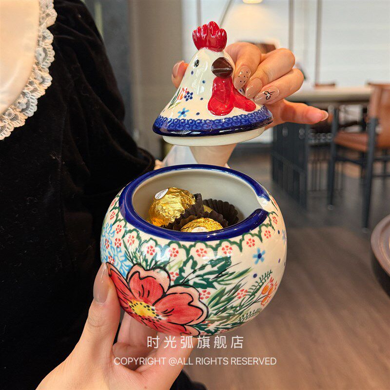 芙蓉创意波兰风陶瓷调味罐家用釉下彩小众个性盐罐带勺大容量糖罐