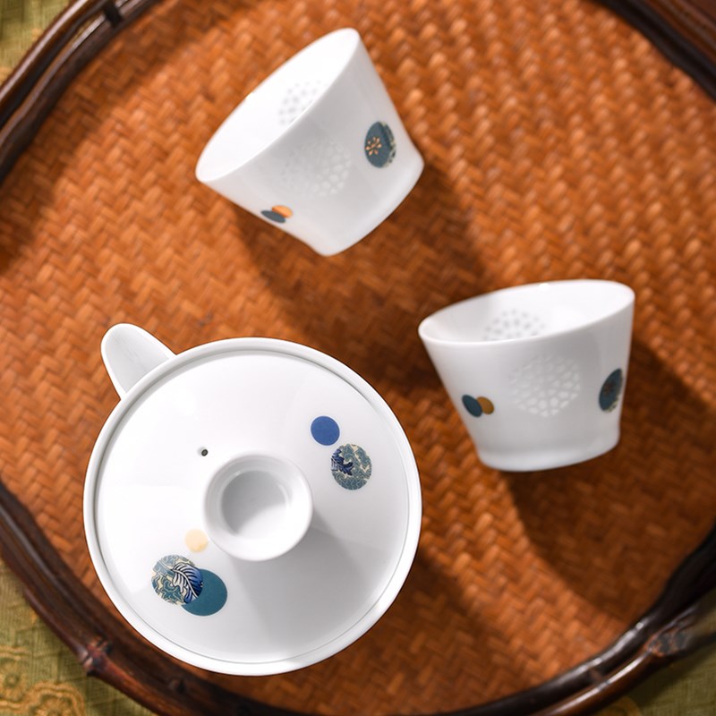 景德镇陶瓷旅行茶具可携式盖碗茶杯茶叶罐套装旅行装收纳一壶三杯