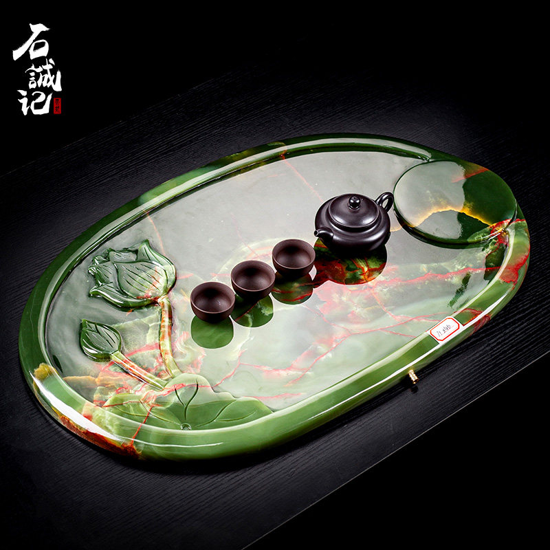 天然古青玉石茶盘石头家用排水管功夫茶具托盘中式复古茶台大号