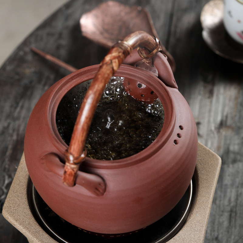 紫泥煮茶壶老白茶普洱专用煮茶器家用电陶炉炭火藤编提梁陶壶烧水
