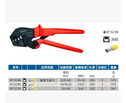 德国凯尼派克/KNIPEX 省力型棘轮压线钳 975208 975209 975219