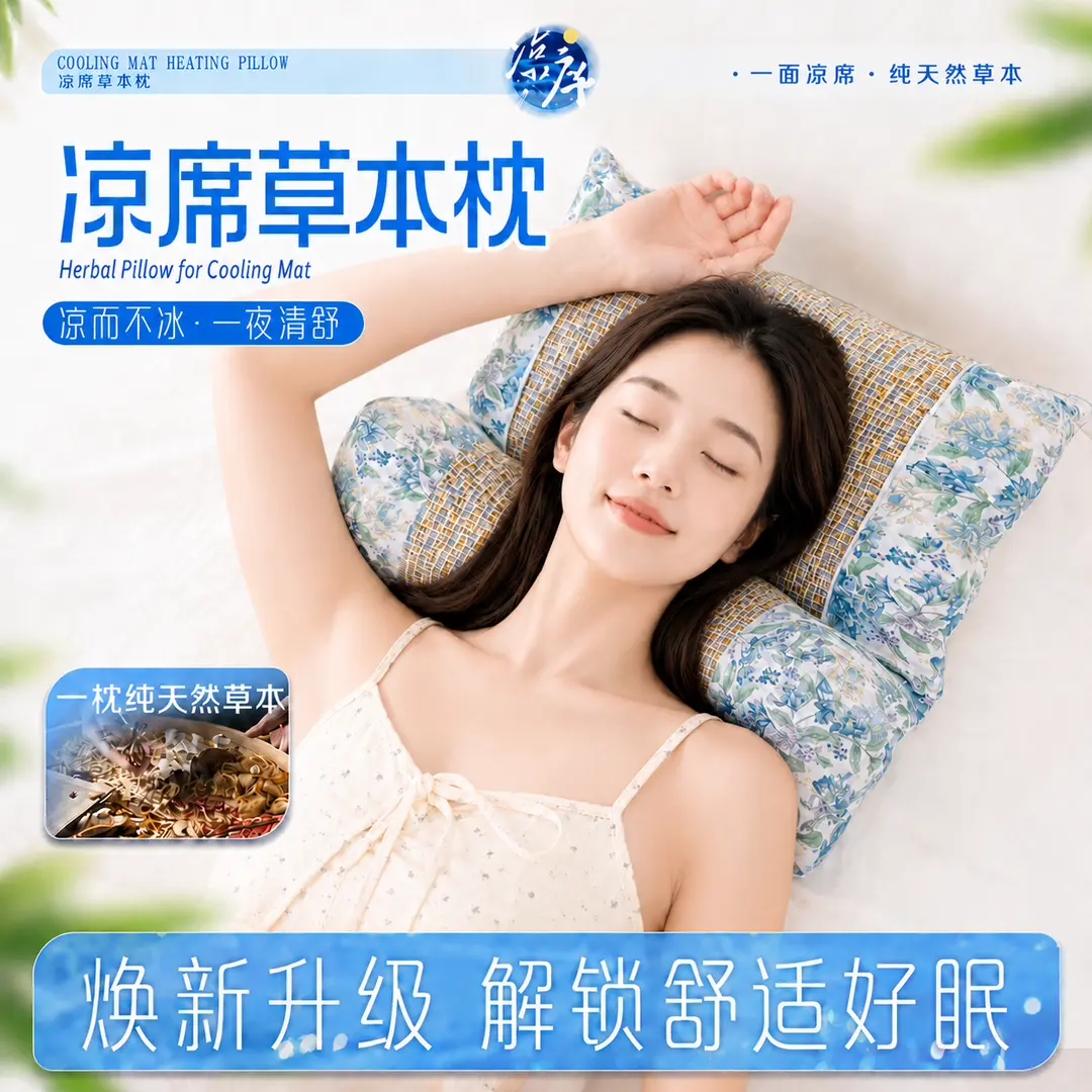 【升级凉席款】草本凉感颈椎支撑枕抑螨抗菌荞麦填充草本枕头HH