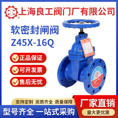 上海良工阀门软密封闸阀Z45X暗杆沟槽明杆不锈钢铸钢法兰闸阀沪工