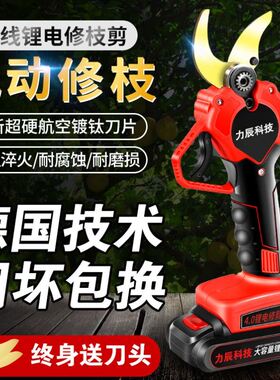力辰科技电动剪刀果树修枝剪充电式无线锂电园艺园林液晶粗枝剪刀