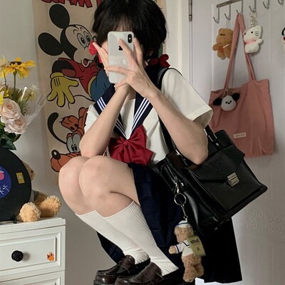 【花见森】关西襟基础水手服中间服 春秋款 绀领白三本JK制服