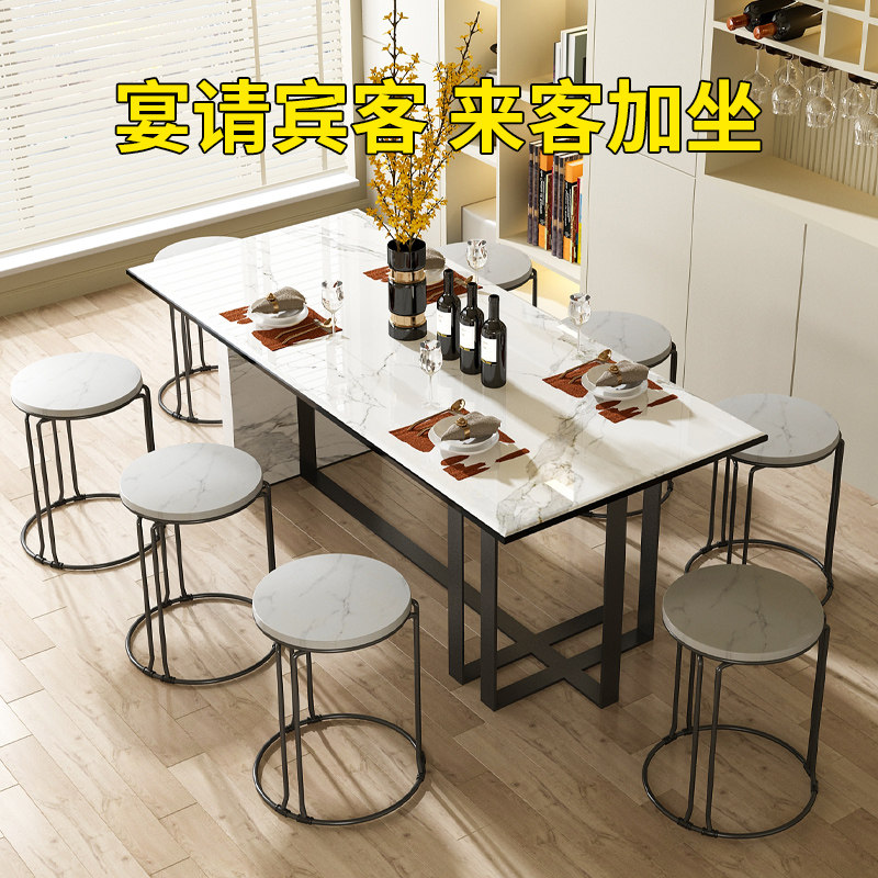 凳子可叠放圆凳家用加厚餐凳简易备用凳子商用仿岩板铁艺凳子收纳