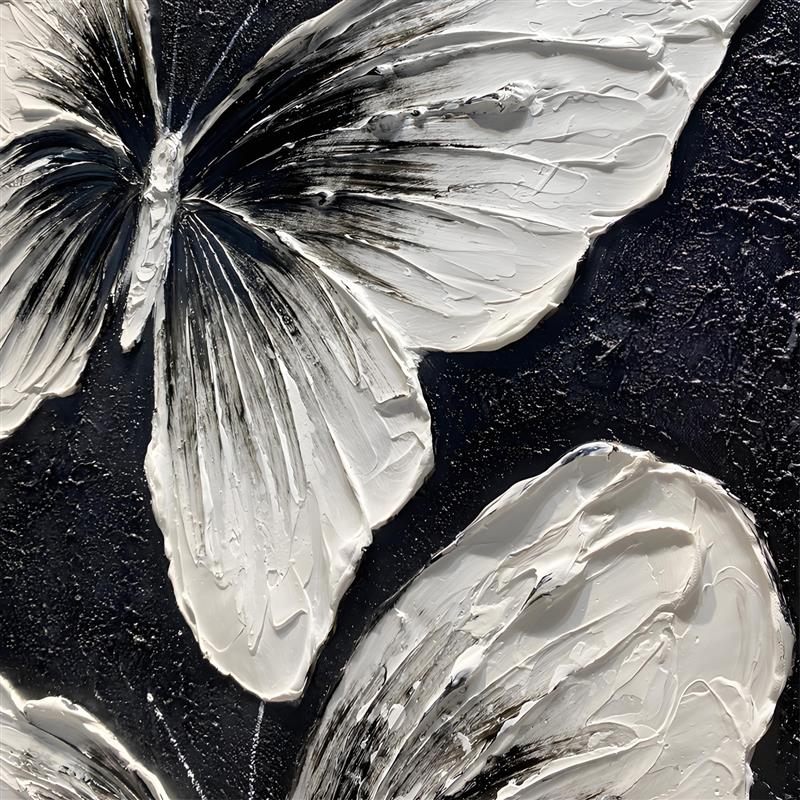纯手绘抽象肌理蝴蝶大芬村油画玄关装饰画立体客厅背景墙黑白挂画