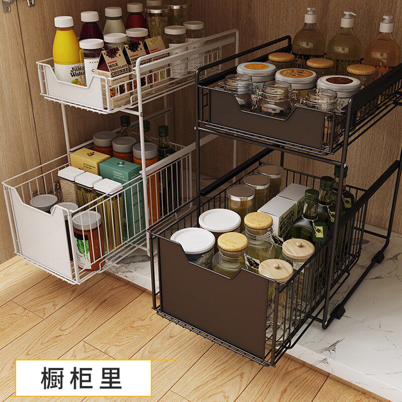 厨房下水槽置物架厨房调料瓶架收纳架台面伸缩推拉抽屉式橱柜收纳