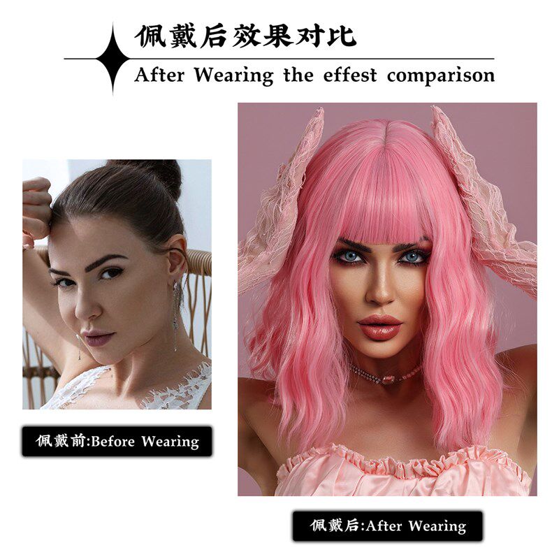 7jhhwig假发女短发卷发时尚复古羊毛卷蓬松自然粉金色发套主播款