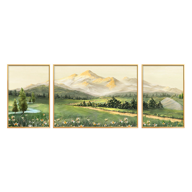山水风景画日照金山挂画油画北欧风客厅沙发背景墙装饰画轻奢壁画