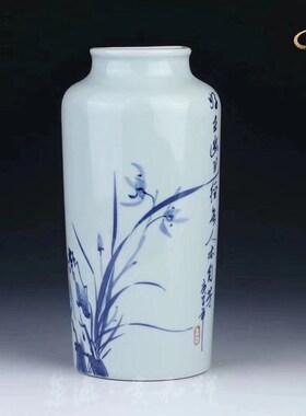 贵和祥复古青花山水兰花壁挂花插壁瓶花器赏器花瓶茶道零配包邮