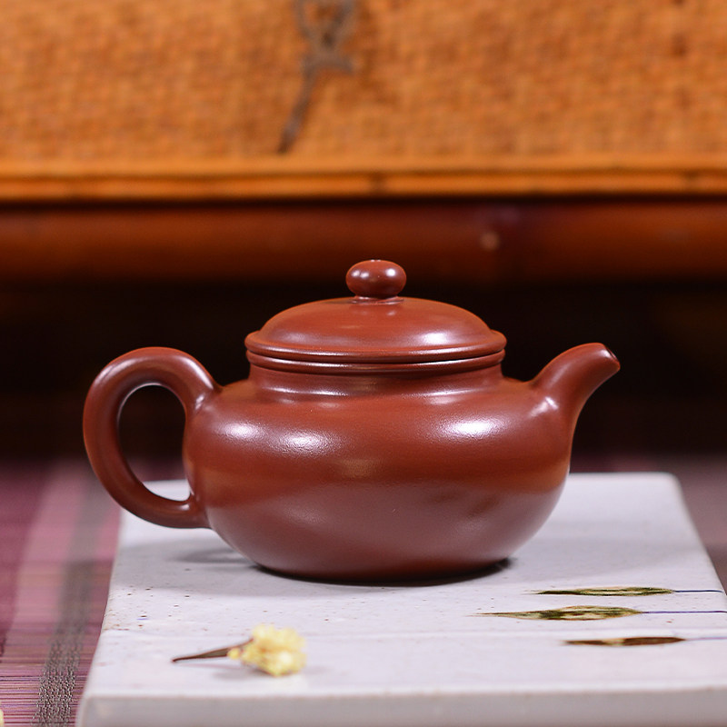 宜兴紫砂壶名家纯手工正宗原矿大红袍朱泥扁腹仿古壶泡茶壶具茶壶