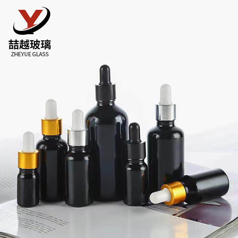 30ml黑色精油瓶50ml避光玻璃胶头滴管瓶精华液分装瓶化妆品分装瓶