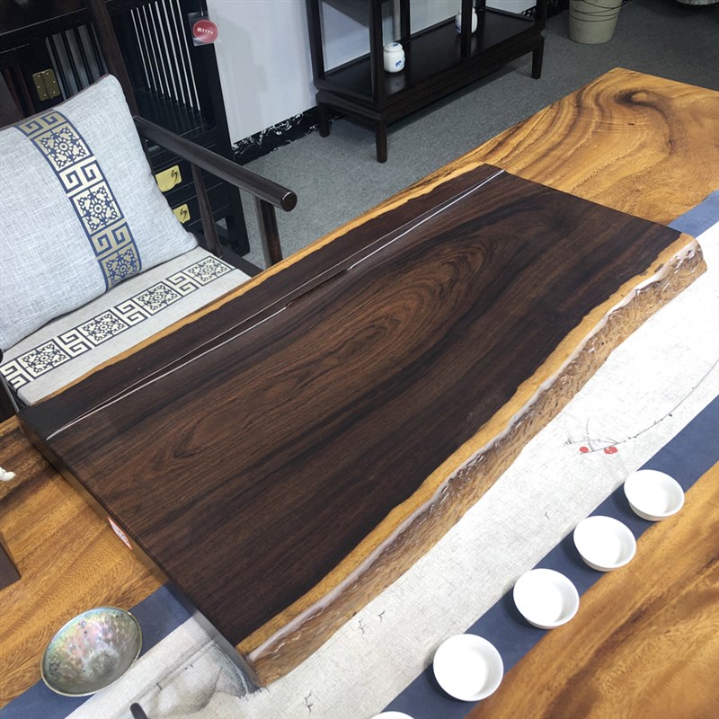 整块黑檀木茶盘天然实木原木茶海功夫茶具平板茶盘家用茶台大小号