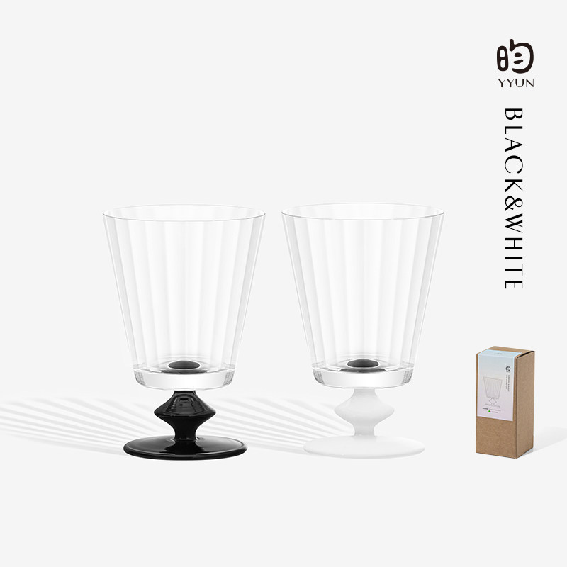YYUN/昀 黑白红酒杯高脚手工玻璃香槟杯 法式中古杯啤酒杯子礼盒
