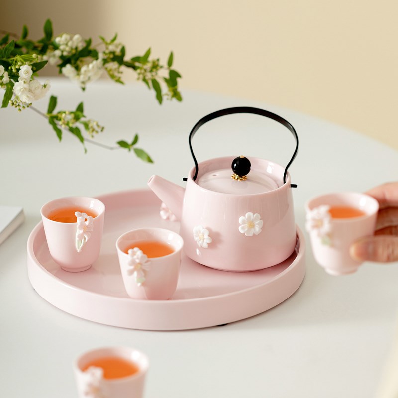 一品仟堂女士2026新款茶具粉色套装家用陶瓷提梁壶下午茶茶壶茶杯