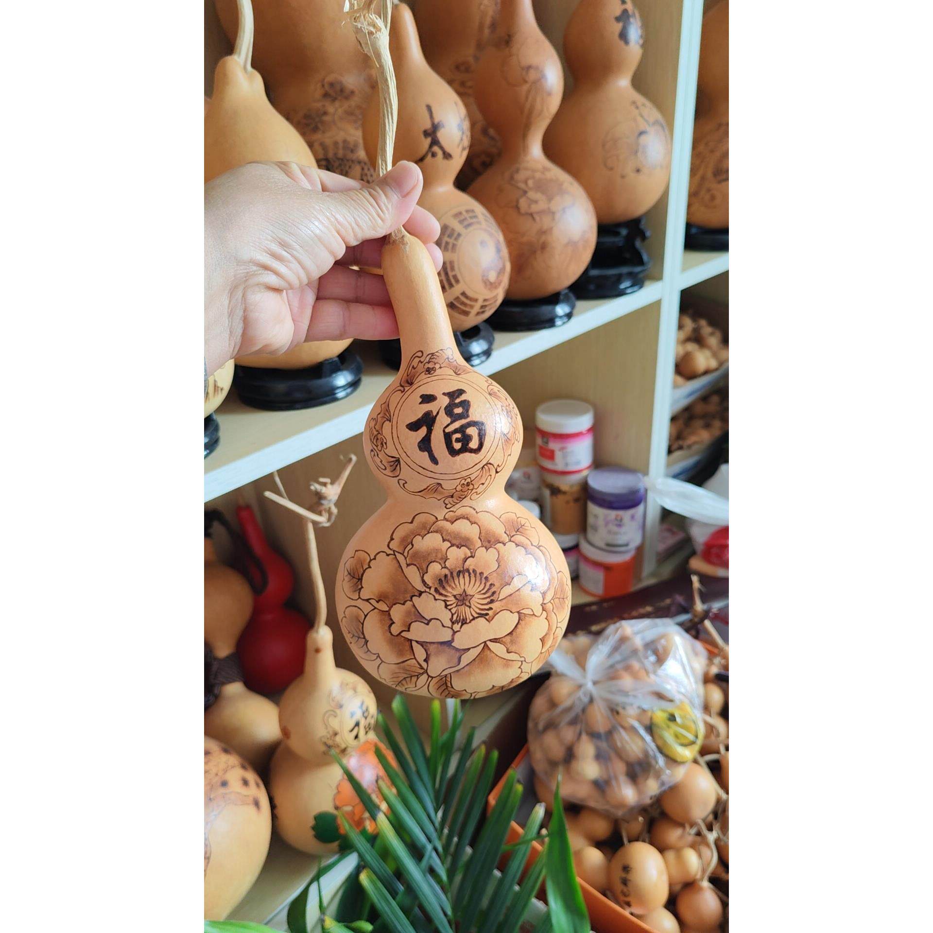 牡芦家HIN居镇宅招财天然葫房大摆件花开富贵丹烙画饰品书客厅大