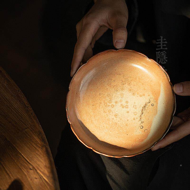 圭堂志野烧窑变开陶片瓷壶承家用覆古茶干4644隐泡台茶壶托盘茶托