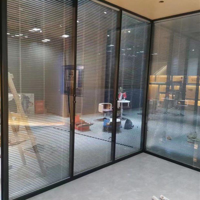 办公室轻奢屏风铝合金双层钢化透明玻璃中空百叶简约隔音高隔断墙