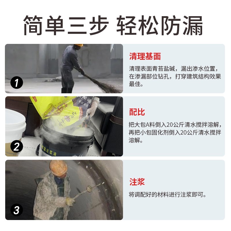 水固化丙烯酸盐注浆酵素防水补漏注浆液卫生间堵漏灌浆材料注浆机