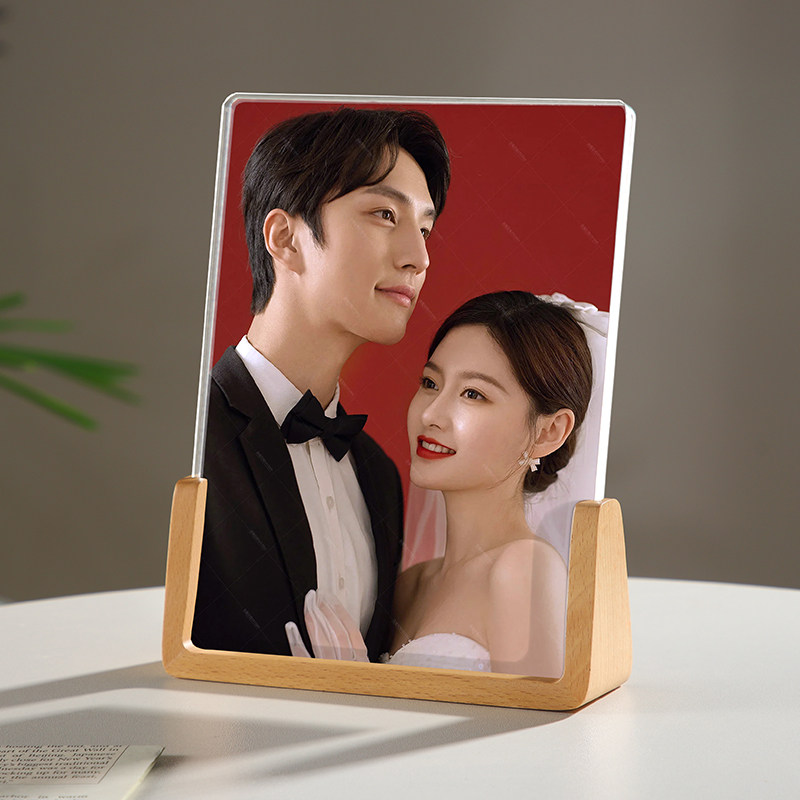 婚纱照相框摆台海马体相册打印做成结婚洗照片定制透明亚克力摆件
