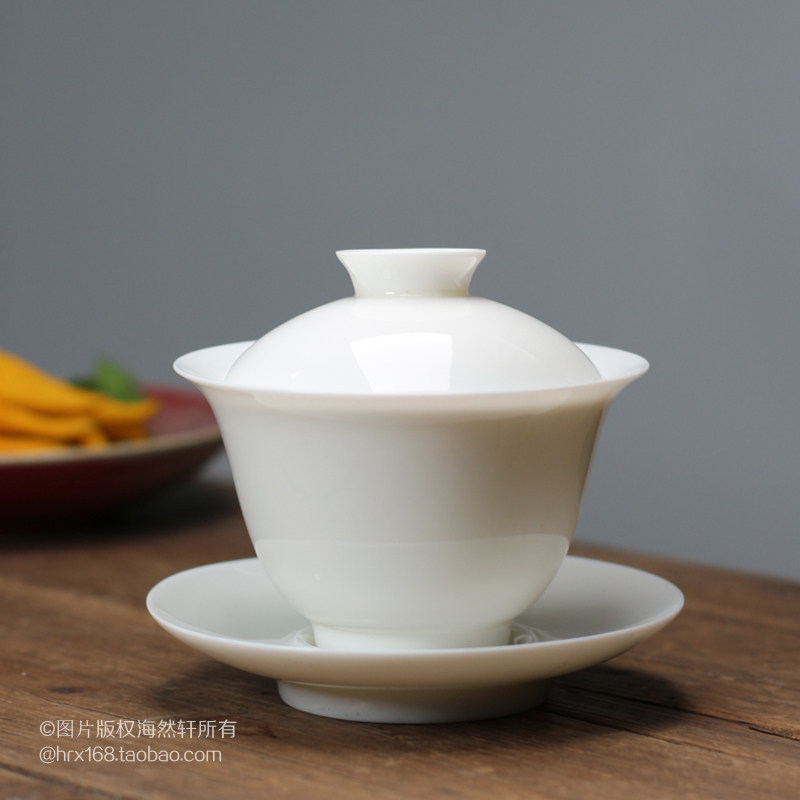 羊脂玉瓷白瓷盖碗 传统潮州功夫茶具三才杯 陶瓷茶碗 乌龙泡茶碗