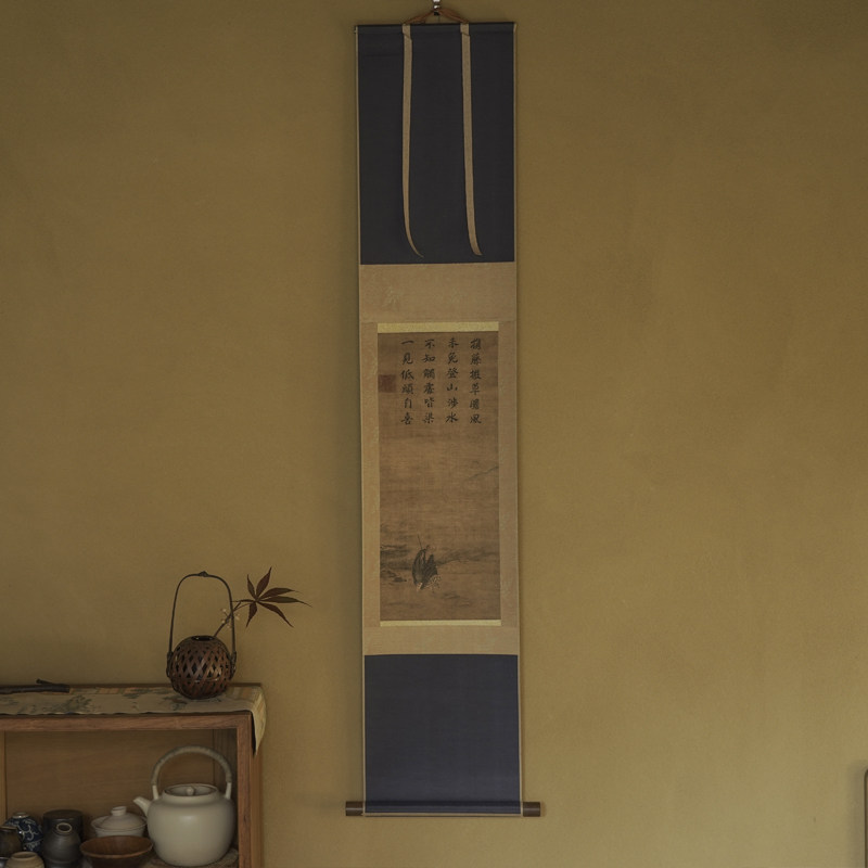 是名一鹿  日式茶挂禅意国画松树祖师图工笔写意装饰茶空间挂画