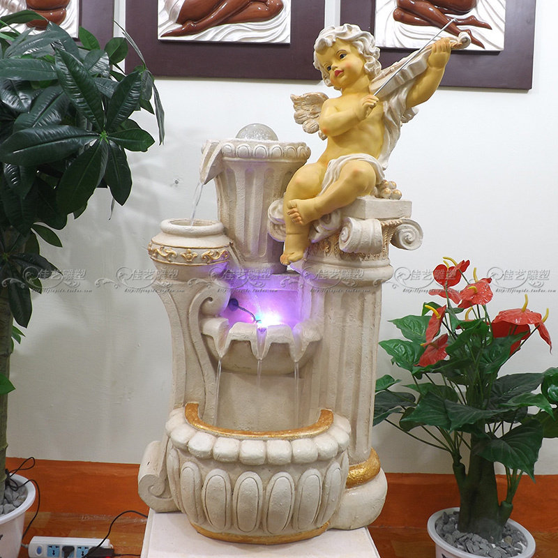 欧式玻璃钢人物雕塑艺术品客厅户外落地摆设可定制作天使流水喷泉