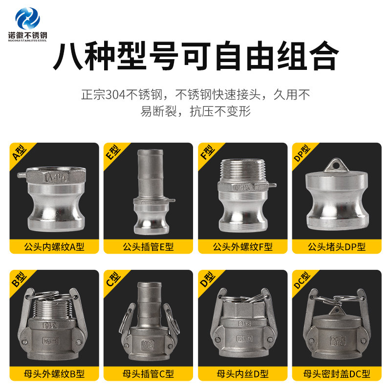 不锈钢快速接头活接头水泵接头卡扣式水管快接头软管活接扳把式
