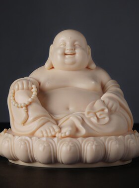 戴玉堂陶瓷摆件《古莲座弥勒佛》林弋新德化白瓷佛像笑佛工艺品