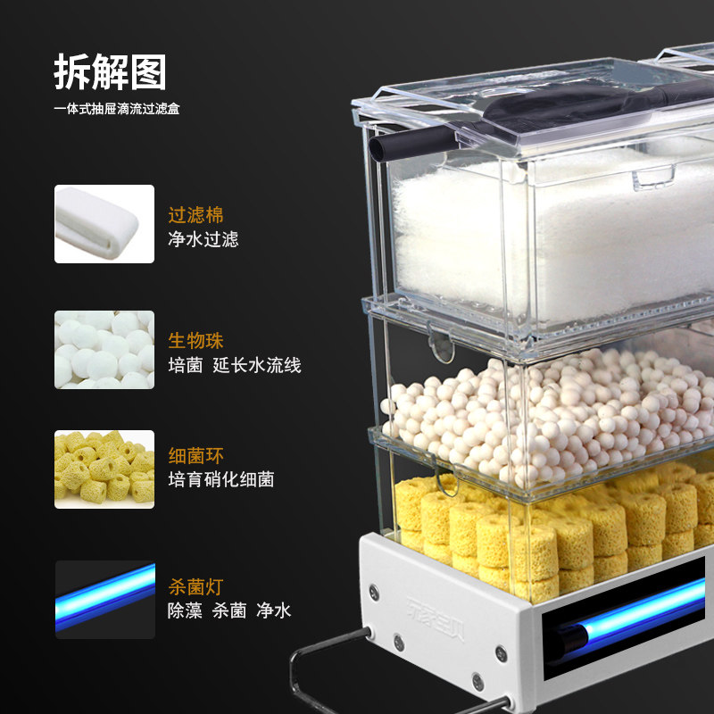 抽屉式滴流盒玩家宝贝升级款鱼缸过滤器 三层+1层 储水培菌抽拉式
