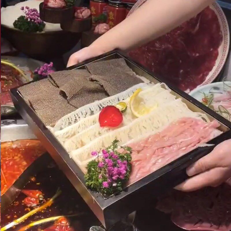 商用复古长方形冰盒创意特色火锅千层肚毛肚鸭肠三拼拼盘餐具套组