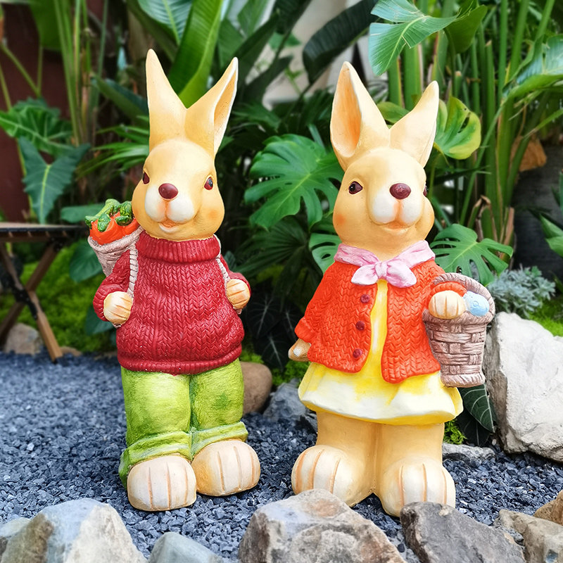 幼儿园卡通兔子园艺摆件植物角布置造景亲子小兔一家可爱装饰摆设