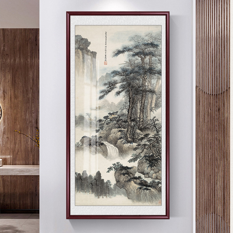 新中式山水画玄关装饰画 客厅过道国画墙画 可客制化实木框挂画