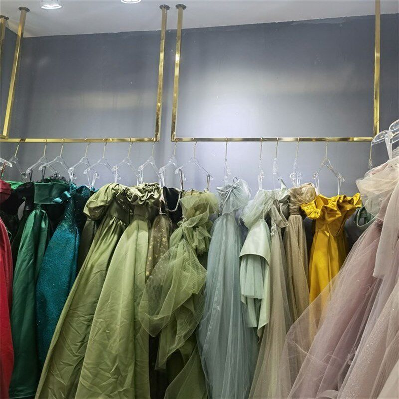 拉丝不锈钢礼服展示架钛金婚纱吊架上墙挂衣杆女装店吊顶悬挂衣架