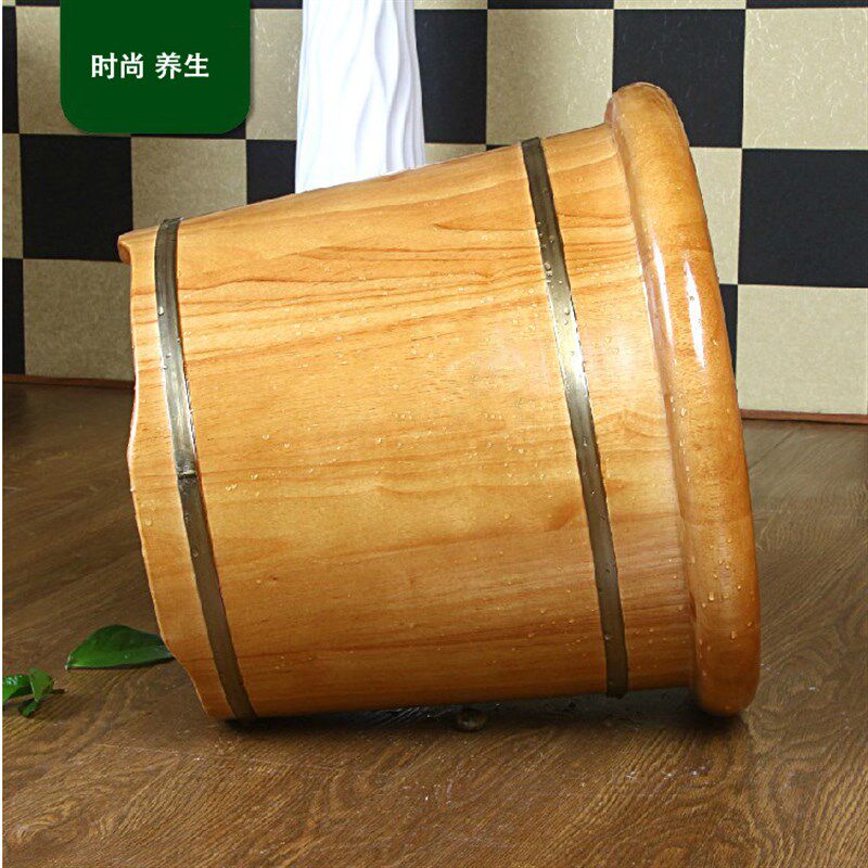 橡胶木泡脚木桶洗脚木盆足浴桶足浴盆泡脚桶富源35高包边
