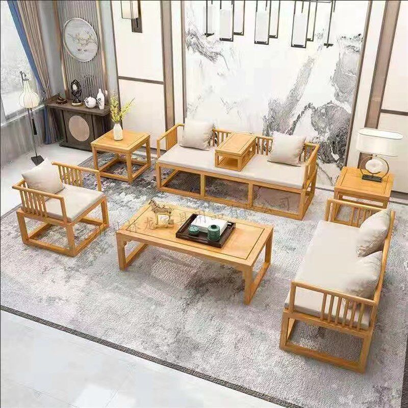 新中式实木沙发家具客厅禅意茶几茶台家用小户型整套布艺沙发组合