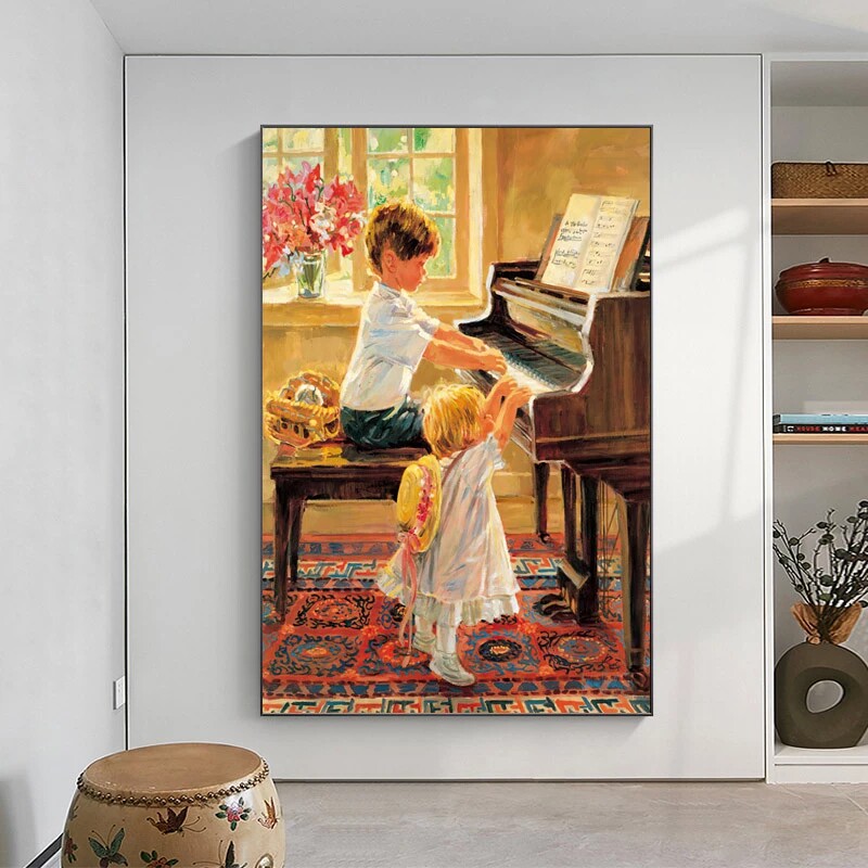 钢琴房装饰画儿童房钢琴上方挂画乐谱古典轻奢小众艺术画音乐壁画