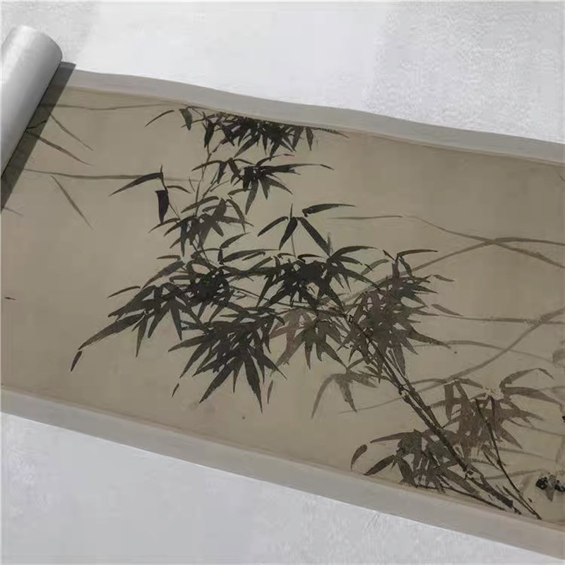 仿古国画手卷临摹范本明 文徵明兰竹图 墨竹兰花复古长卷绢布装裱
