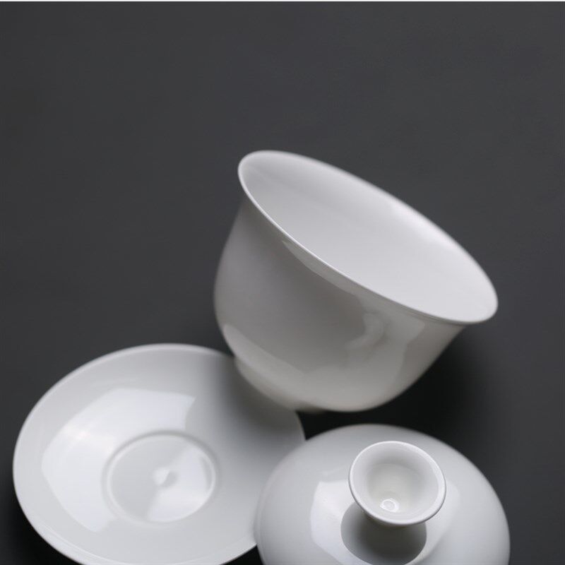 高透薄骨瓷工夫盖碗陶瓷功夫茶潮汕乌龙茶三件套三才碗家居茶具