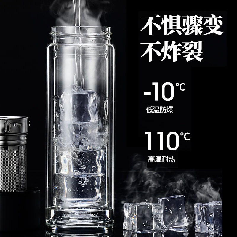 玉金晶双层玻璃杯男士水杯便携隔热带盖过滤网茶杯商务泡茶杯子