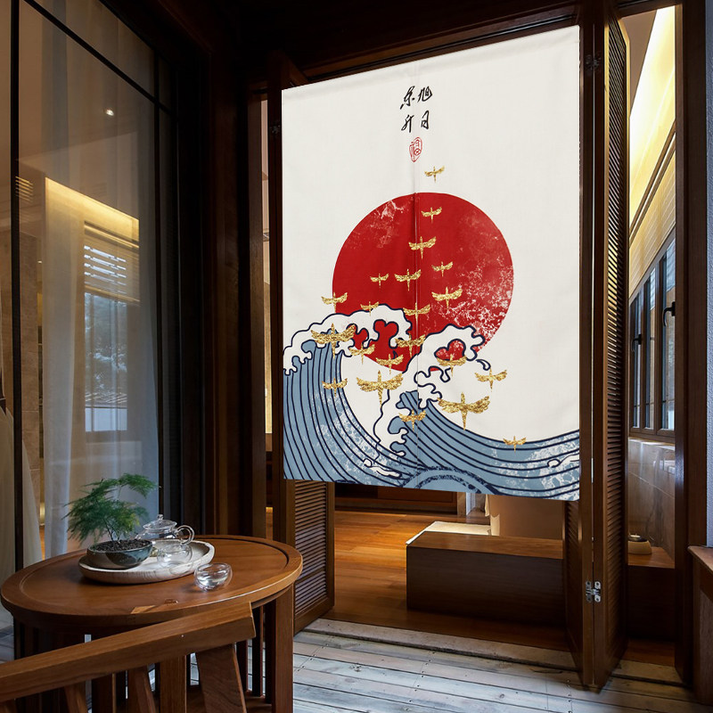 中式隔断帘屏风挂帘免打孔卧室家用挡风遮挡布厕所卫生间半帘禅意