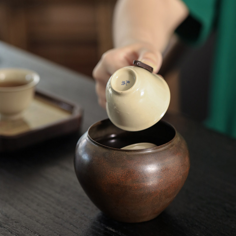 一纪 复古铜茶洗家用茶具配件洗茶碗禅意茶道零配水盂水洗茶渣缸