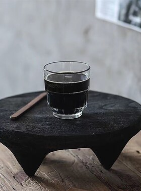 秘密卡车黑色实木高脚托盘装饰摆件四脚侘寂风矮脚碳化木墩平盘