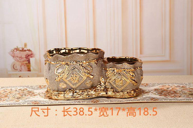 双孔布袋陶瓷花盆发财字样