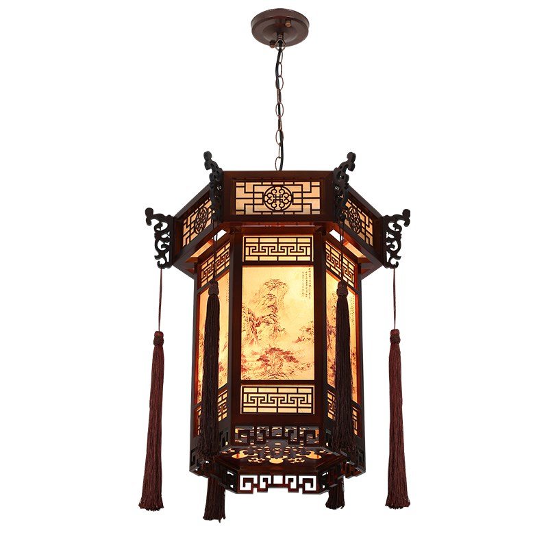 中式仿古实木六角宫灯门头走廊阳台灯笼复古寺庙祠堂长廊户外吊灯