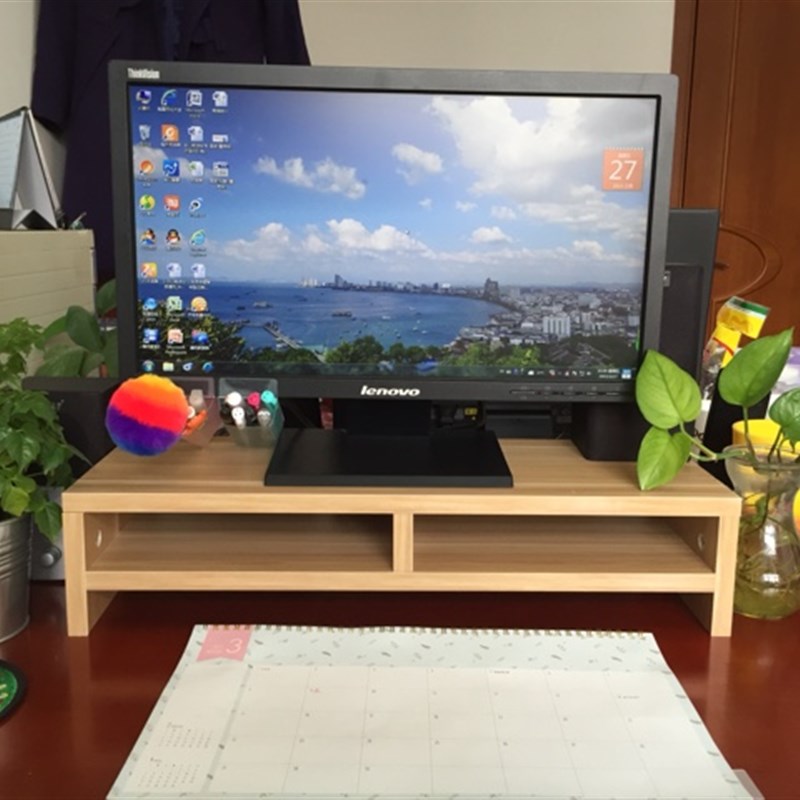 包邮液晶电脑显示器双层桌面增高托架底座支架键盘置物收纳木架子图片