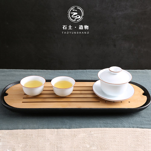 抚琴粗陶茶盘家用功夫茶具干泡茶道重竹制托盘简约茶台迷你