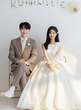 法式森系简约轻婚纱新娘齐地旅拍出门纱白色领证订婚宴会小礼服裙